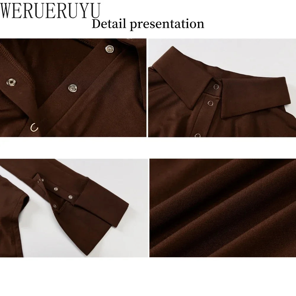 Long Sleeve Bodysuit Women Y2k Clothes Button Lapel Sexy Tops Autumn Winter Fashion Stretch Tight Elegant Body Suits Women 2024