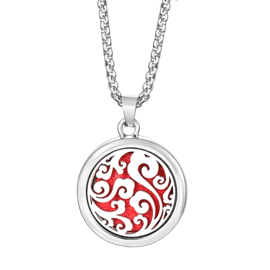 20mm Pattern Insert Perfume Pad Locket Necklace | Stainless Steel Aromatherapy Pendant