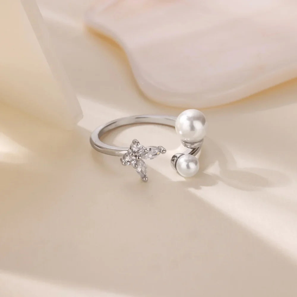 Zircon Butterfly Pearl Ring