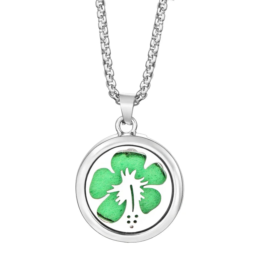 20mm Pattern Insert Perfume Pad Locket Necklace | Stainless Steel Aromatherapy Pendant