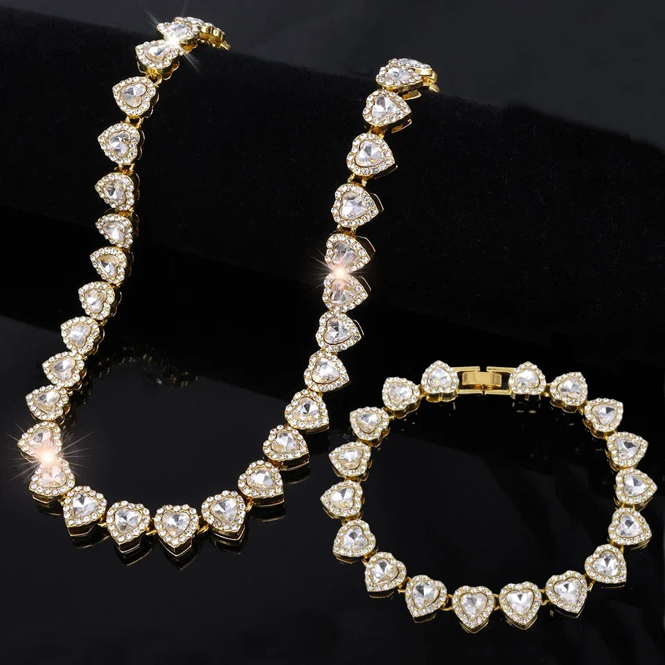Heart Rhinestone Tennis Chain Set