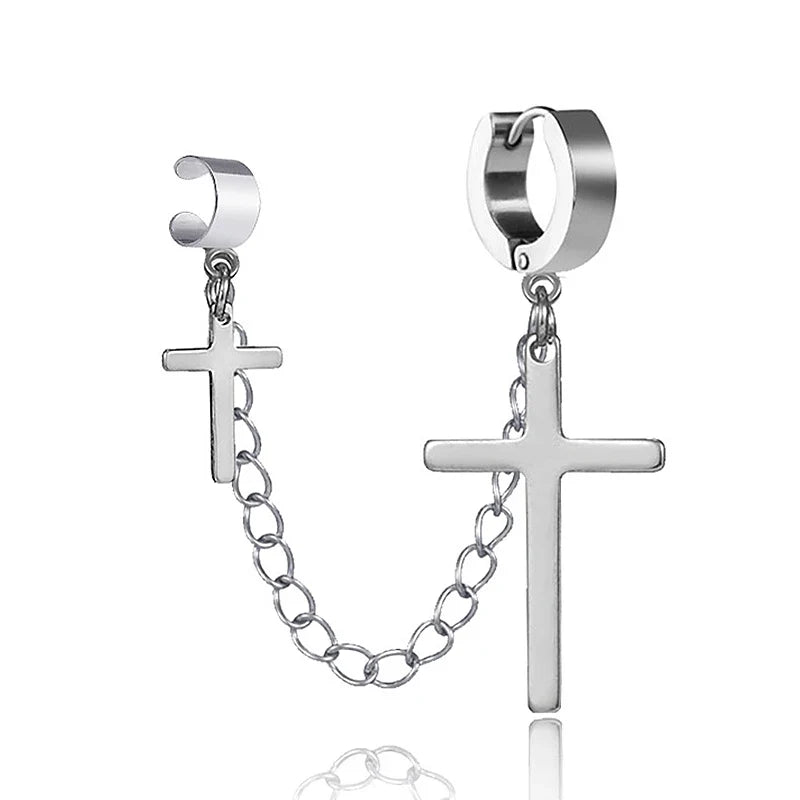 Punk Cross Tassel Earrings | Gothic Hip Hop Chain Stud Earrings