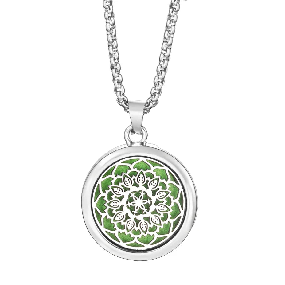 20mm Pattern Insert Perfume Pad Locket Necklace | Stainless Steel Aromatherapy Pendant