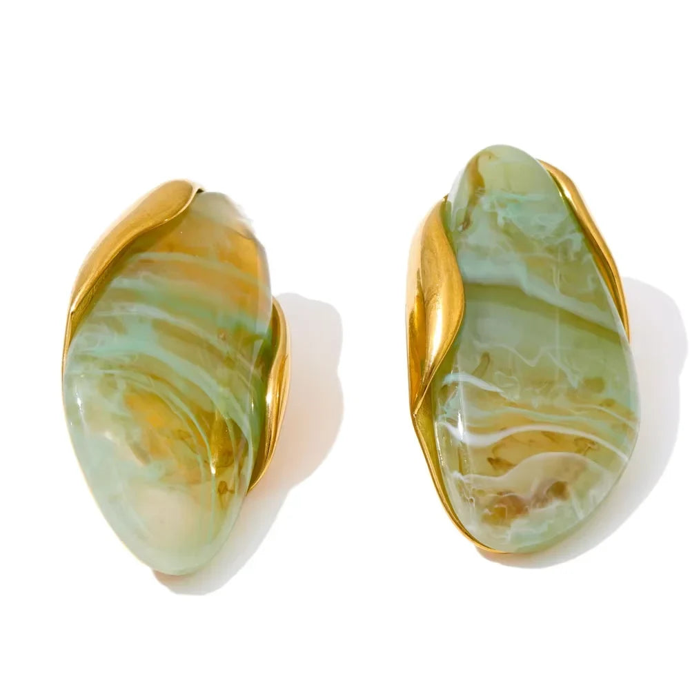 Brown Green Resin Geometric Ring