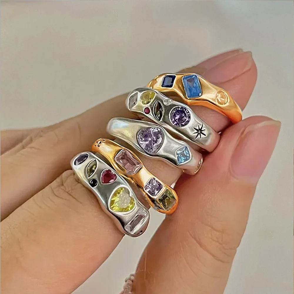Zircon Square Geometric Ring
