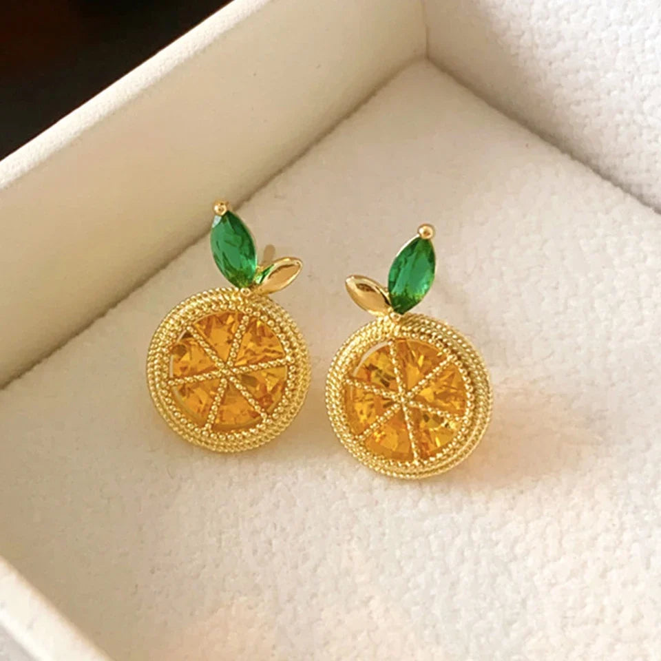 Orange Lemon Fruit Stud Earrings