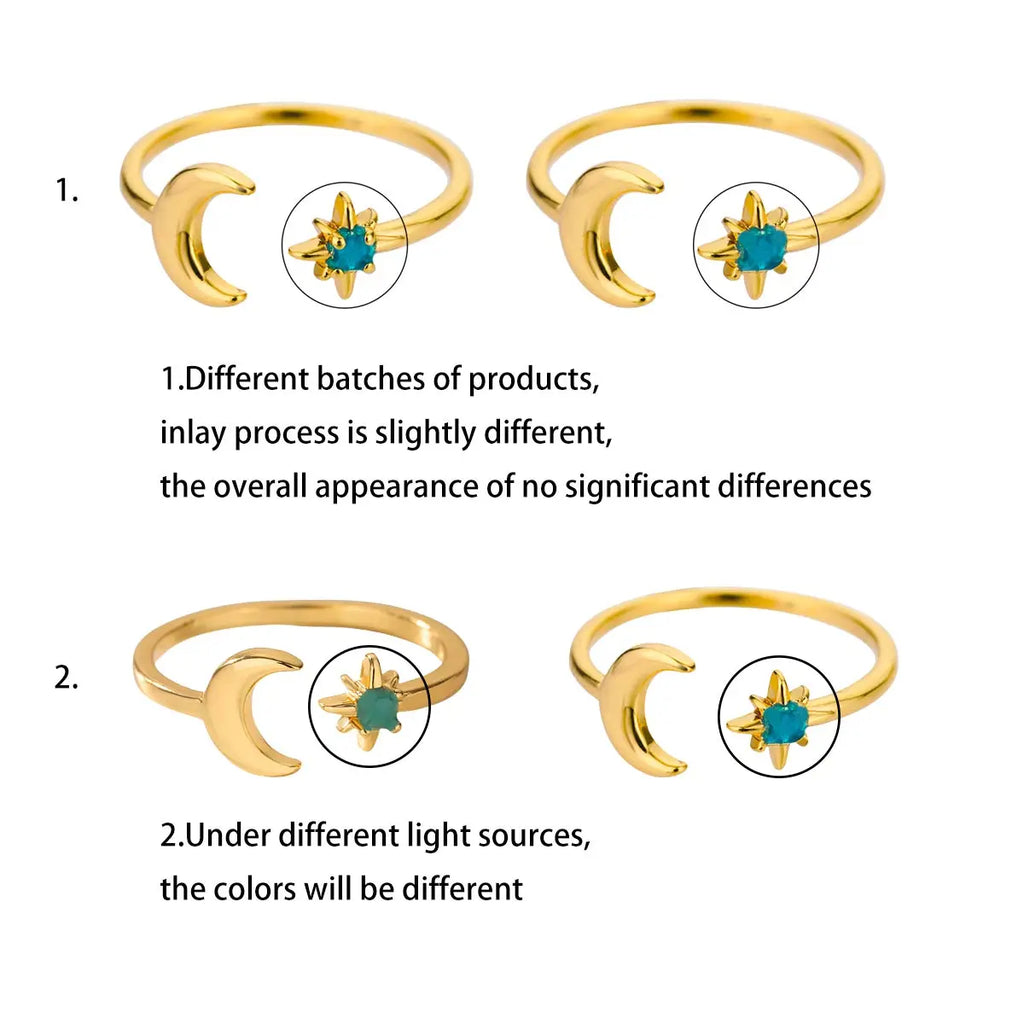 Zircon Glowing Moon Star Ring
