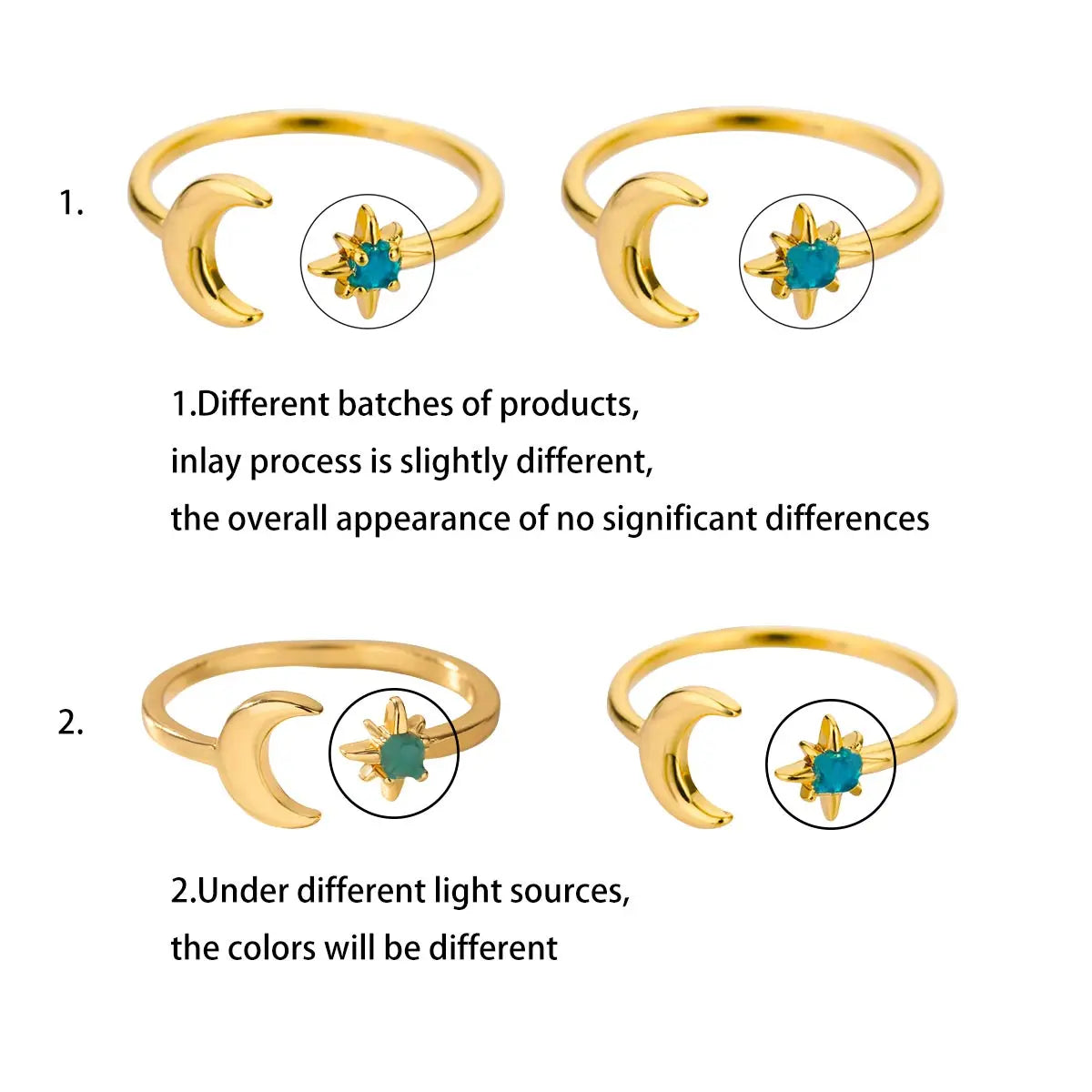 Zircon Glowing Moon Star Ring