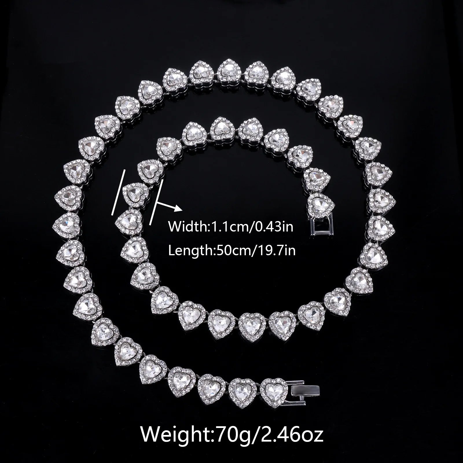 Heart Rhinestone Tennis Chain Set