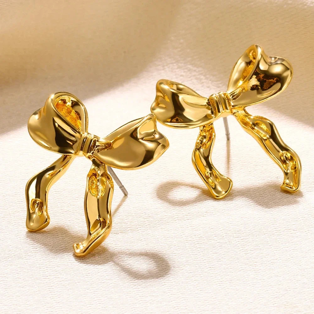 Vintage Bowknot Gold Stud Earrings