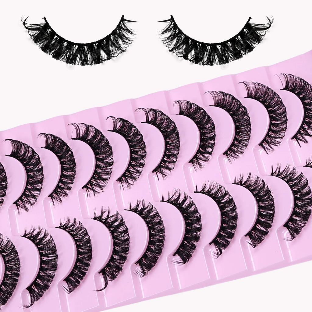 10 Pairs D Curl Russian Strip Lashes | Fluffy Volume False Eyelashes for a Dramatic Cat Eye Look