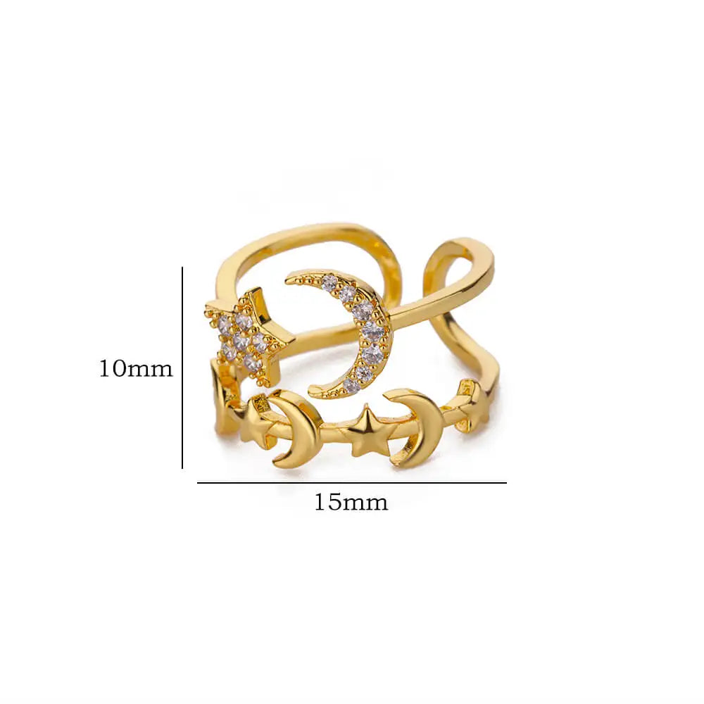 Zircon Star Moon Ring