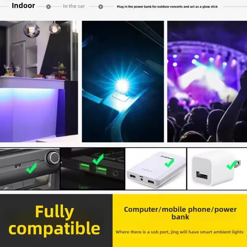 Car USB LED Atmosphere Light | Music Sync Sound Control Car