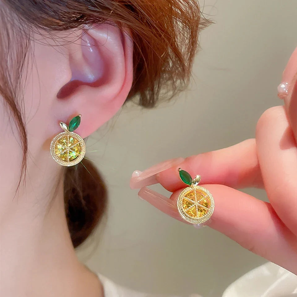Orange Lemon Fruit Stud Earrings
