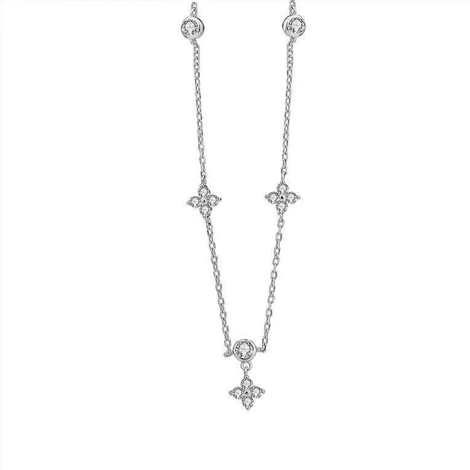 Zircon Four-Leaf Flower Chain Necklace