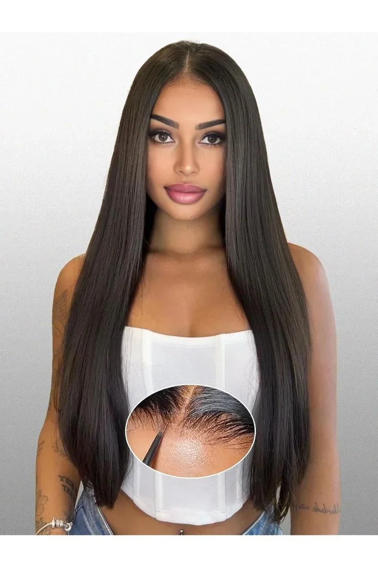 Lace Front Wigs Human Hair 42 Inch 12A Virgin Straight Human Hair Wig 200 Density Soft 13x6 Lace Front Wigs Human Hair Pre Plucked Invisilbe Hairline Glueless HD Frontal Wig Natural Black