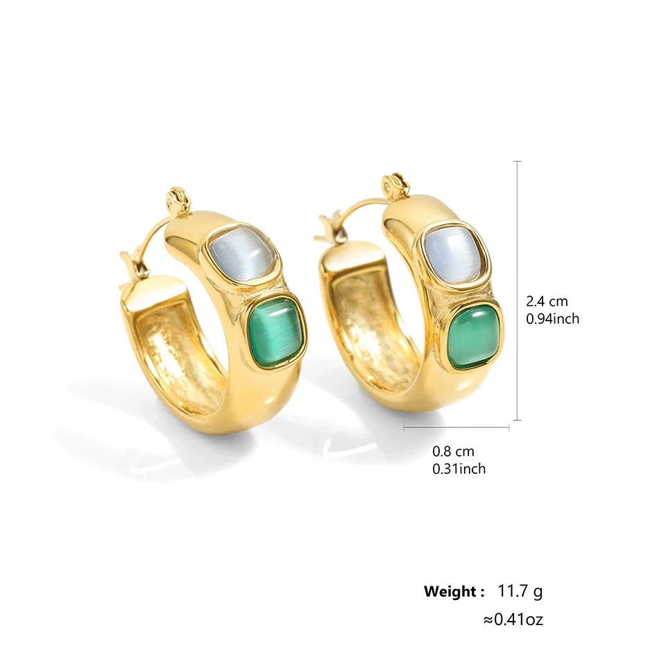 Vintage Green Stone Hoop Earrings
