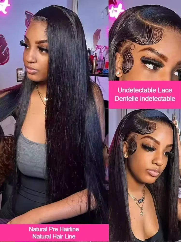 13x6 Lace Front Wigs Human Hair Pre Plucked Straight Human Hair Wig 200% Density HD Lace Frontal Wigs for Women Natural Black