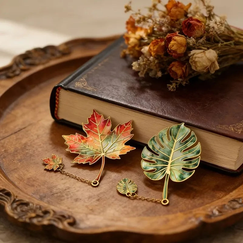 Vintage Leaf Bookmark Metal Pendant Reading Accessory Gift