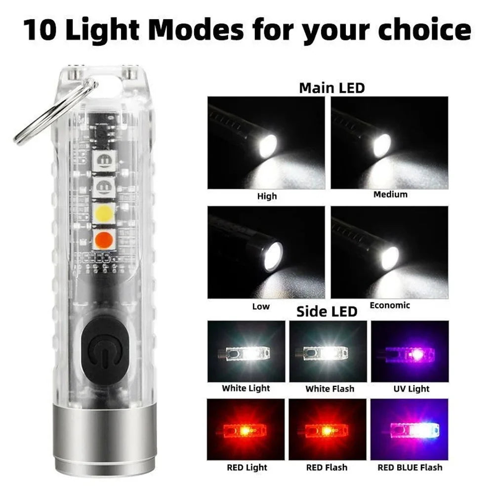 Mini Keychain Flashlight Type-C Fast Charging Waterproof Torch Lamp | IP66, Compact EDC LED Light