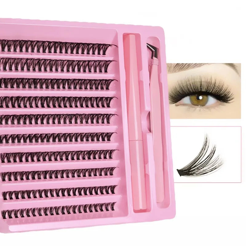 Lash Extension Kit 200pcs Self Grafting Curling False Eyelash Clusters for Easy