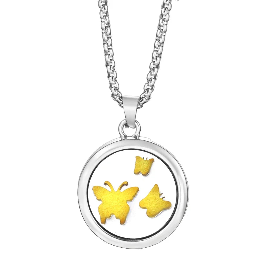 20mm Pattern Insert Perfume Pad Locket Necklace | Stainless Steel Aromatherapy Pendant