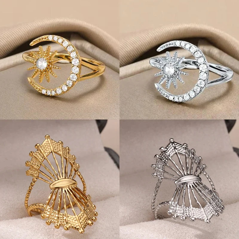 Zircon Star Moon Ring