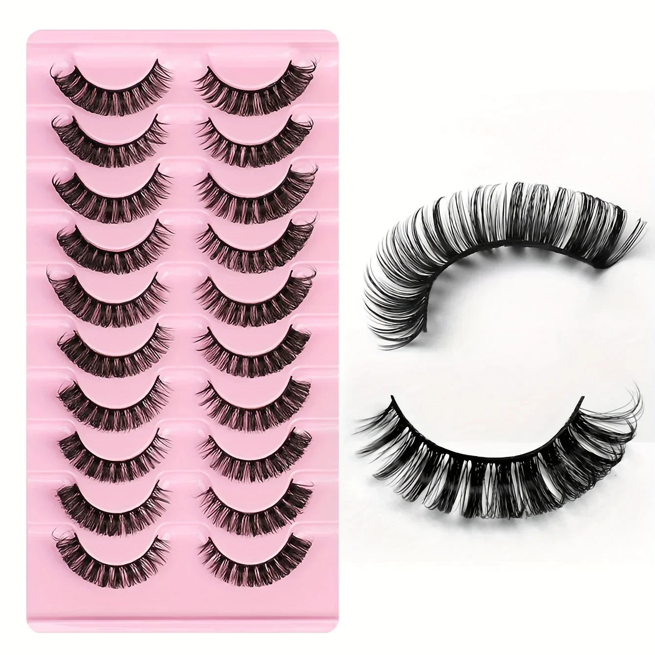 10 Pairs Russian Strip Lashes DD Curl | Fluffy Wispy Faux Mink Lashes Pack