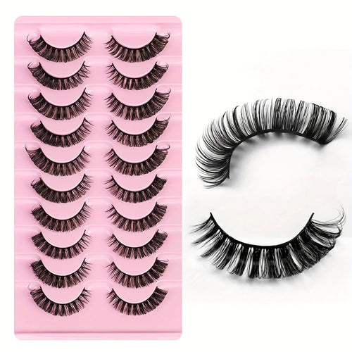 10 Pairs Russian Strip Lashes DD Curl | Fluffy Wispy Faux Mink Lashes Pack