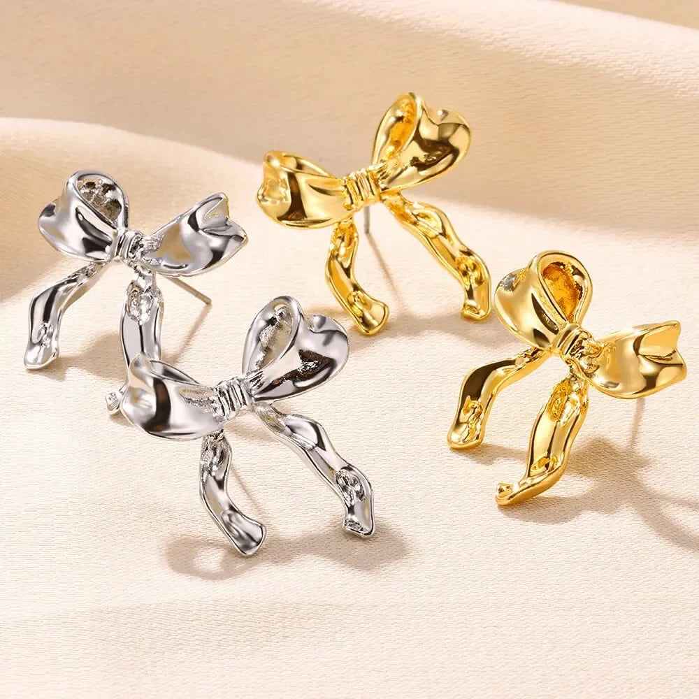Vintage Bowknot Gold Stud Earrings