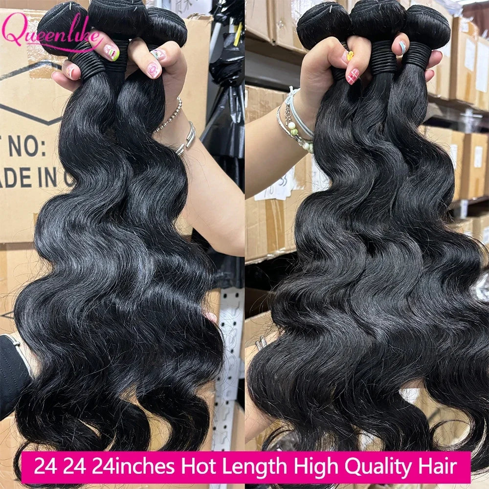 Queenlike 24 24 24 Inch Body Wave Bundles Human Hair 12A Brazilian Raw Hair Weave Bundles 1/3 PCS Human Hair Bundles Extensions