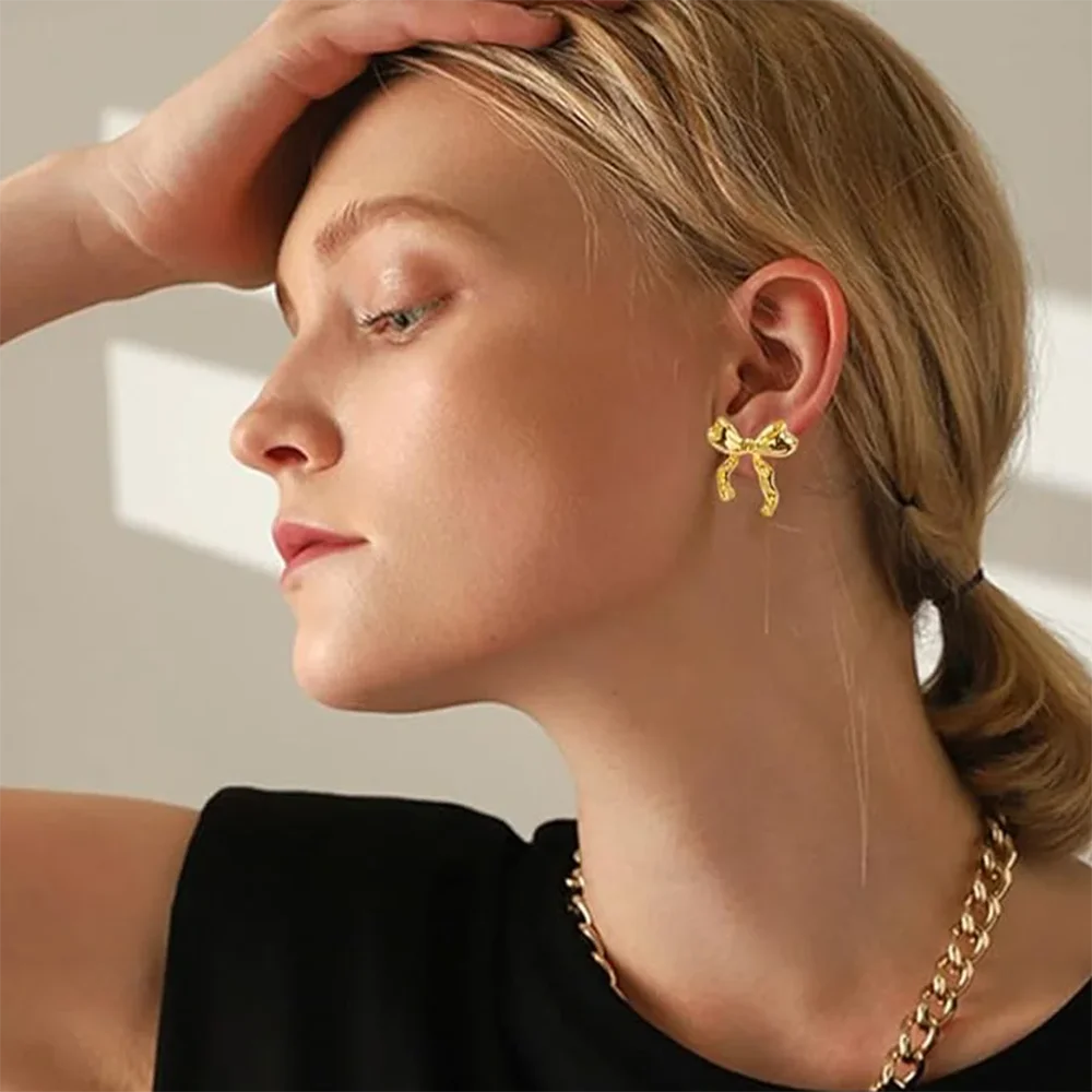 Vintage Bowknot Gold Stud Earrings