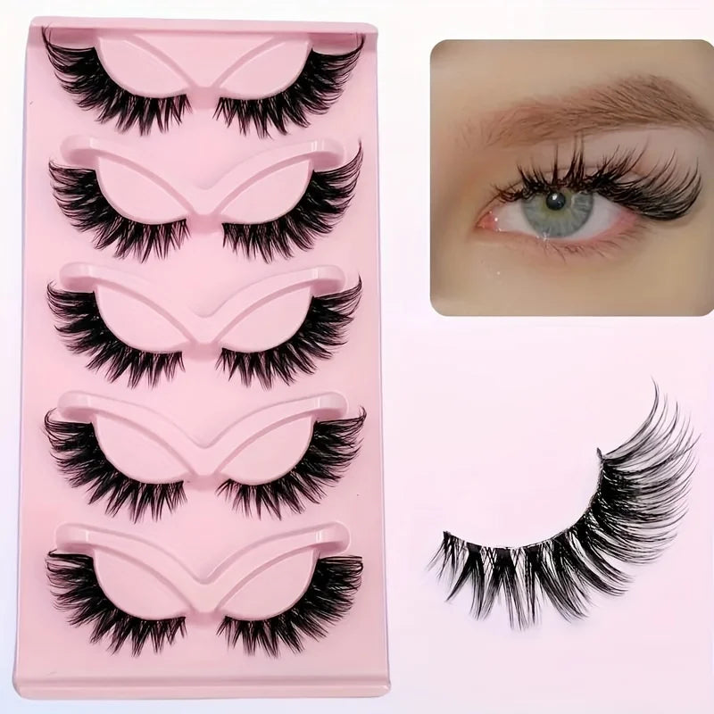 5 Pairs Cat Eye False Eyelashes | Hypoallergenic Natural Winged Lashes for Extended Eye Look