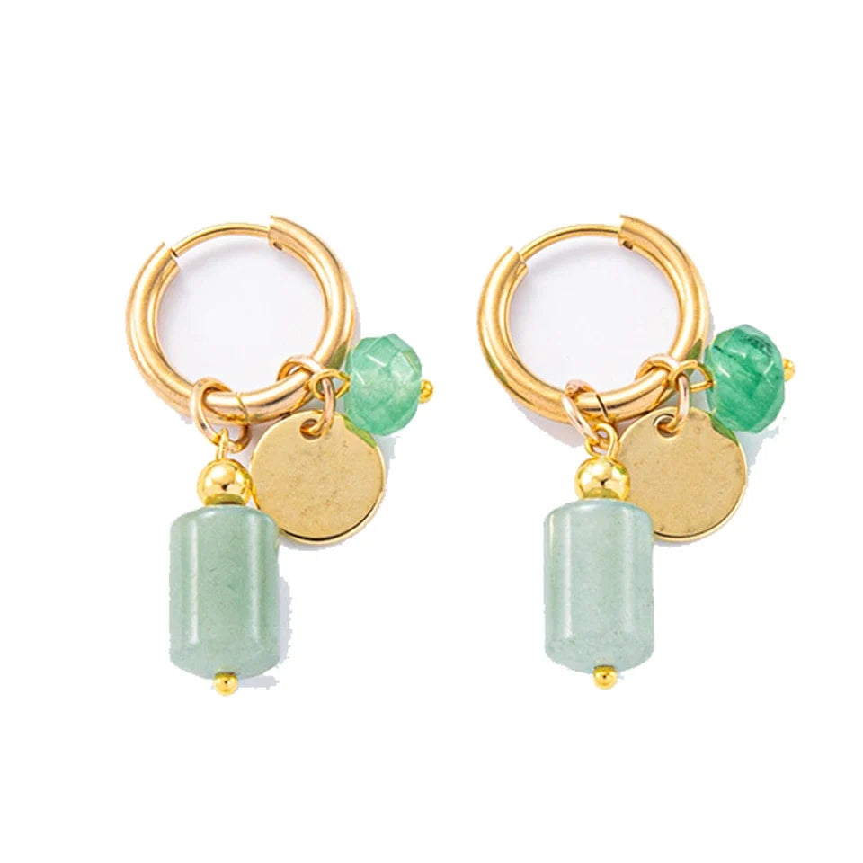 Vintage Green Stone Hoop Earrings