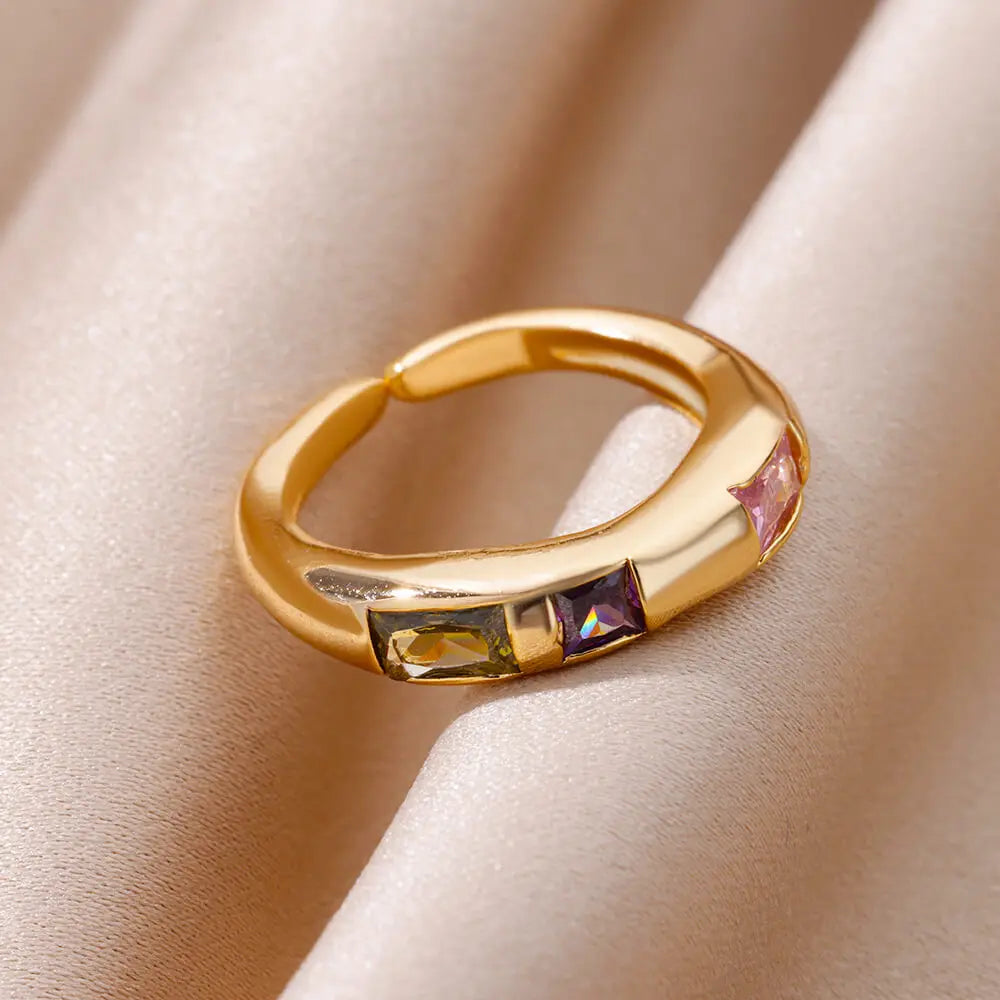 Zircon Square Geometric Ring