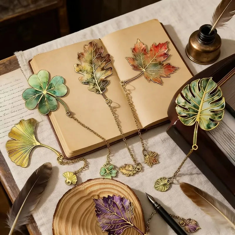 Vintage Leaf Bookmark Metal Pendant Reading Accessory Gift