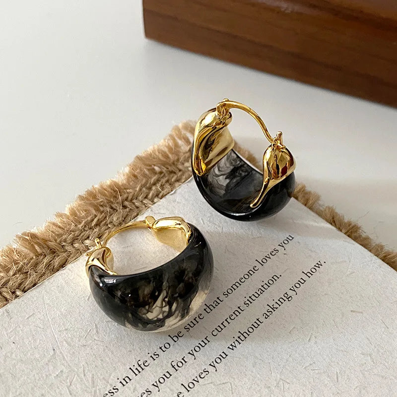 U Shape Resin Metal Stud Earrings