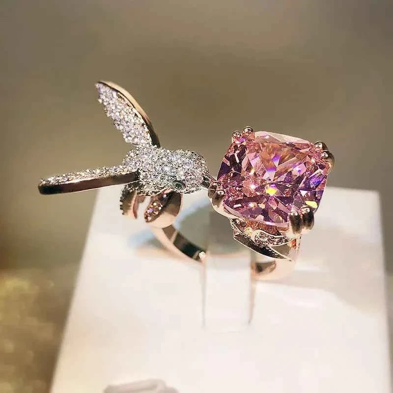 Aquamarine Hummingbird Ring
