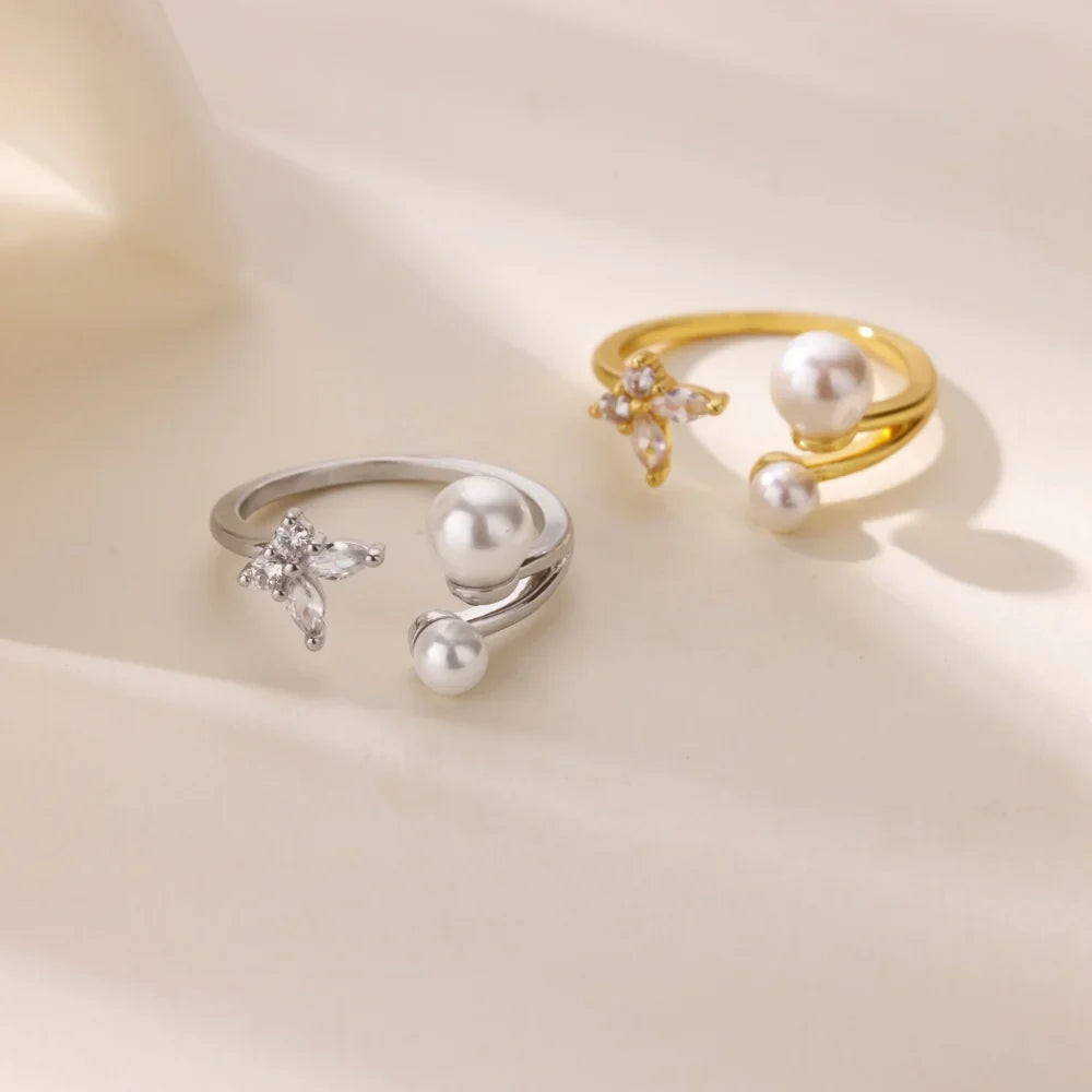 Zircon Butterfly Pearl Ring