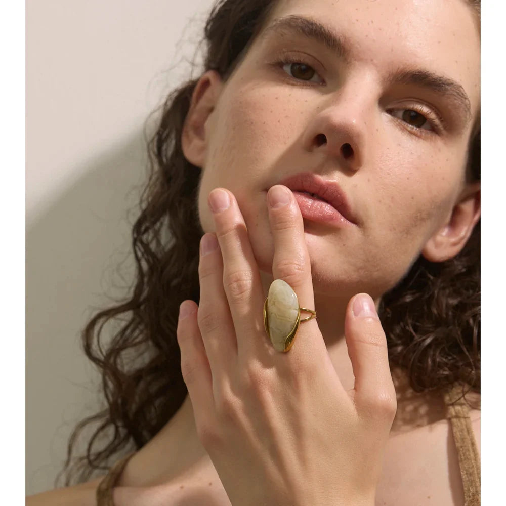 Brown Green Resin Geometric Ring