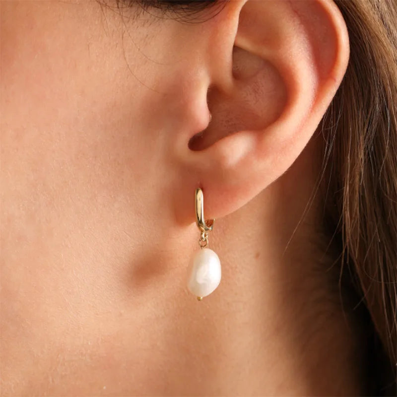 Zircon Natural Pearl Hoop Earrings