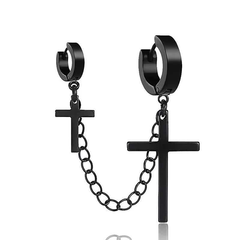 Punk Cross Tassel Earrings | Gothic Hip Hop Chain Stud Earrings