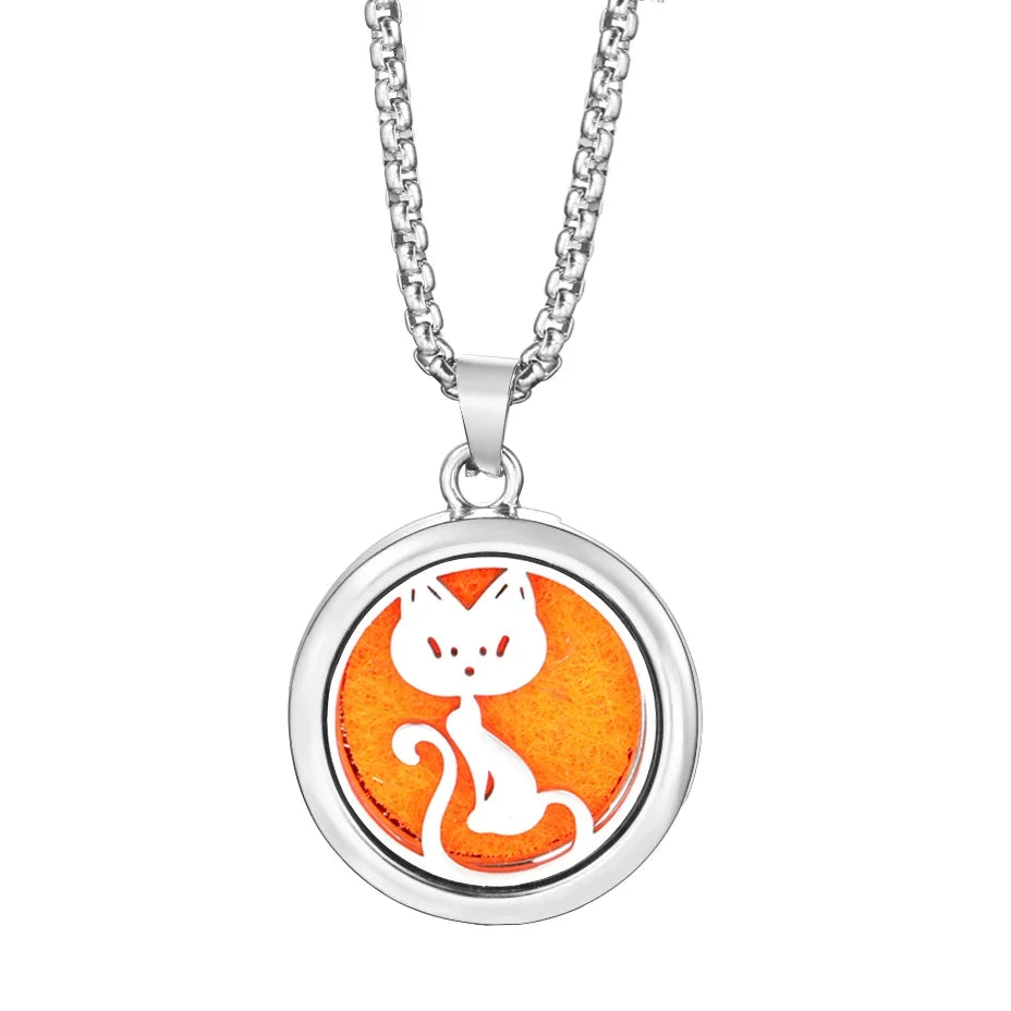 20mm Pattern Insert Perfume Pad Locket Necklace | Stainless Steel Aromatherapy Pendant