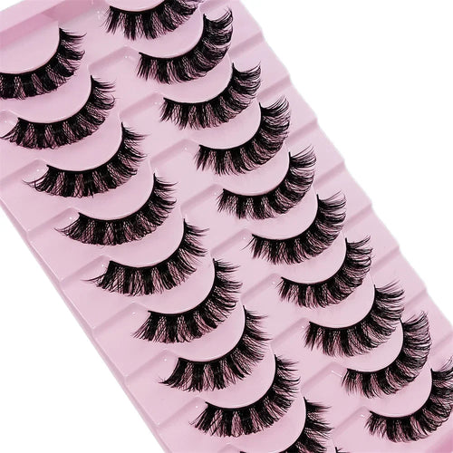 10 Pairs DD Curl Russian Strip Lashes | Fluffy Volume False Eyelashes for Dramatic Look