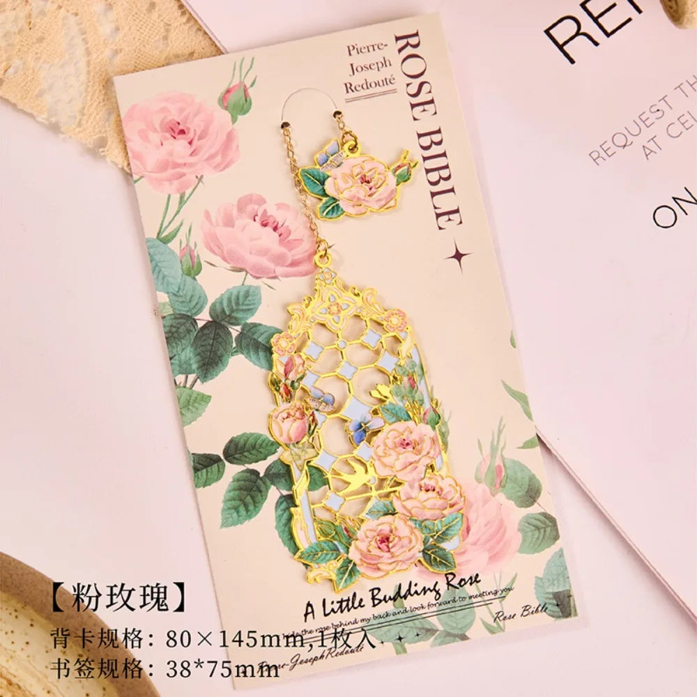 Retro Metal Aesthetic Rose Bookmark Pendant Chinese