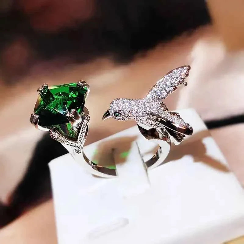 Aquamarine Hummingbird Ring