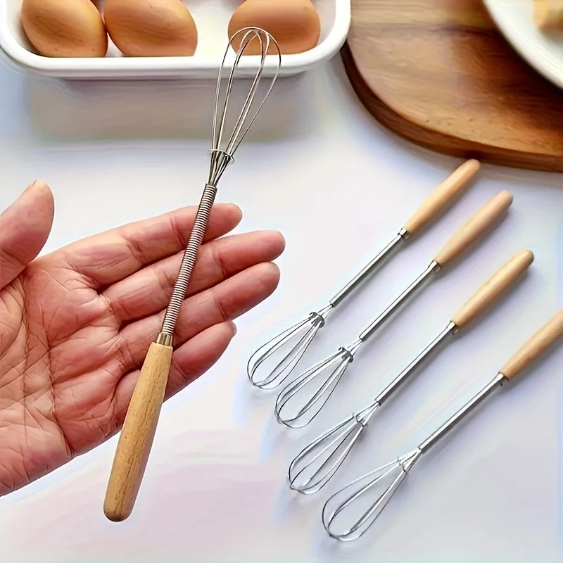 /3pcs Set of Whisks with Solid Wood Handles | Stainless Steel Kitchen Whisk and Cream Mixer
