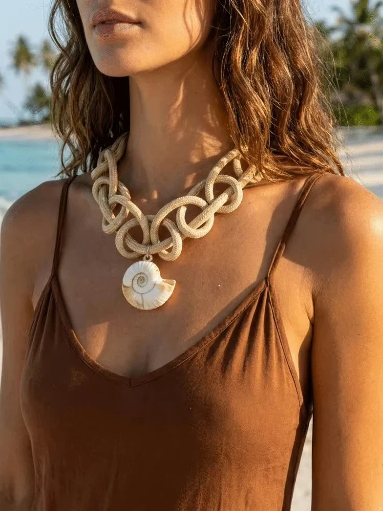 Bohemian Khaki Woven Thick Rope Necklace
