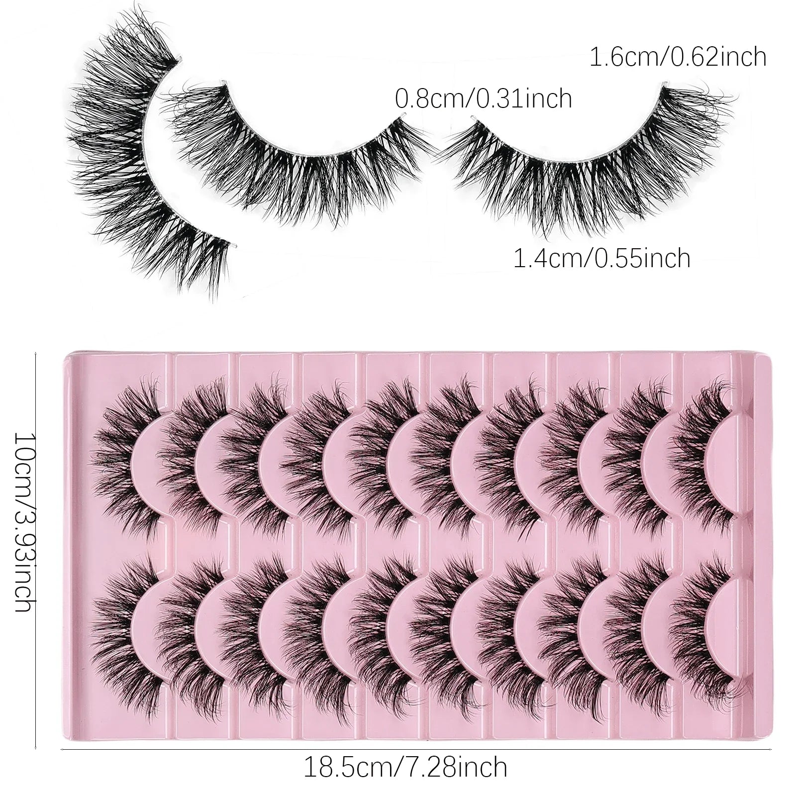 10 Pairs Natural Fluffy False Eyelashes Wispy Lashes | 3D Volume Strip Lashes D Curl Fake Eyelashes with Clear Band