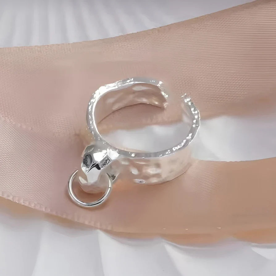 925 Sterling Silver Frosting Geometry Ring | Textured Wide Band for Women